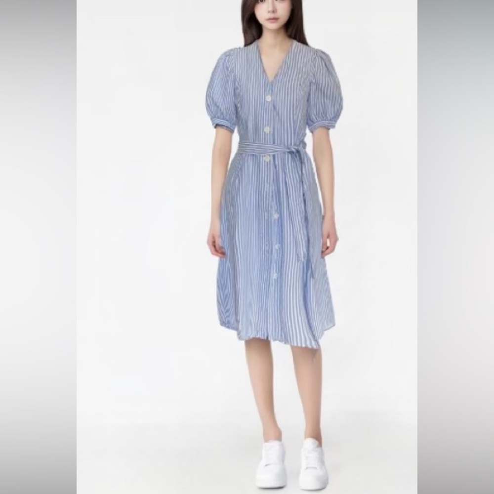 Tommy Hilfiger Blue White Stripe V
Neck Puff Sleeve Dress